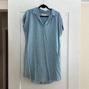 Thread & Supply Blue Cap Sleeve Notched Collar Tunic